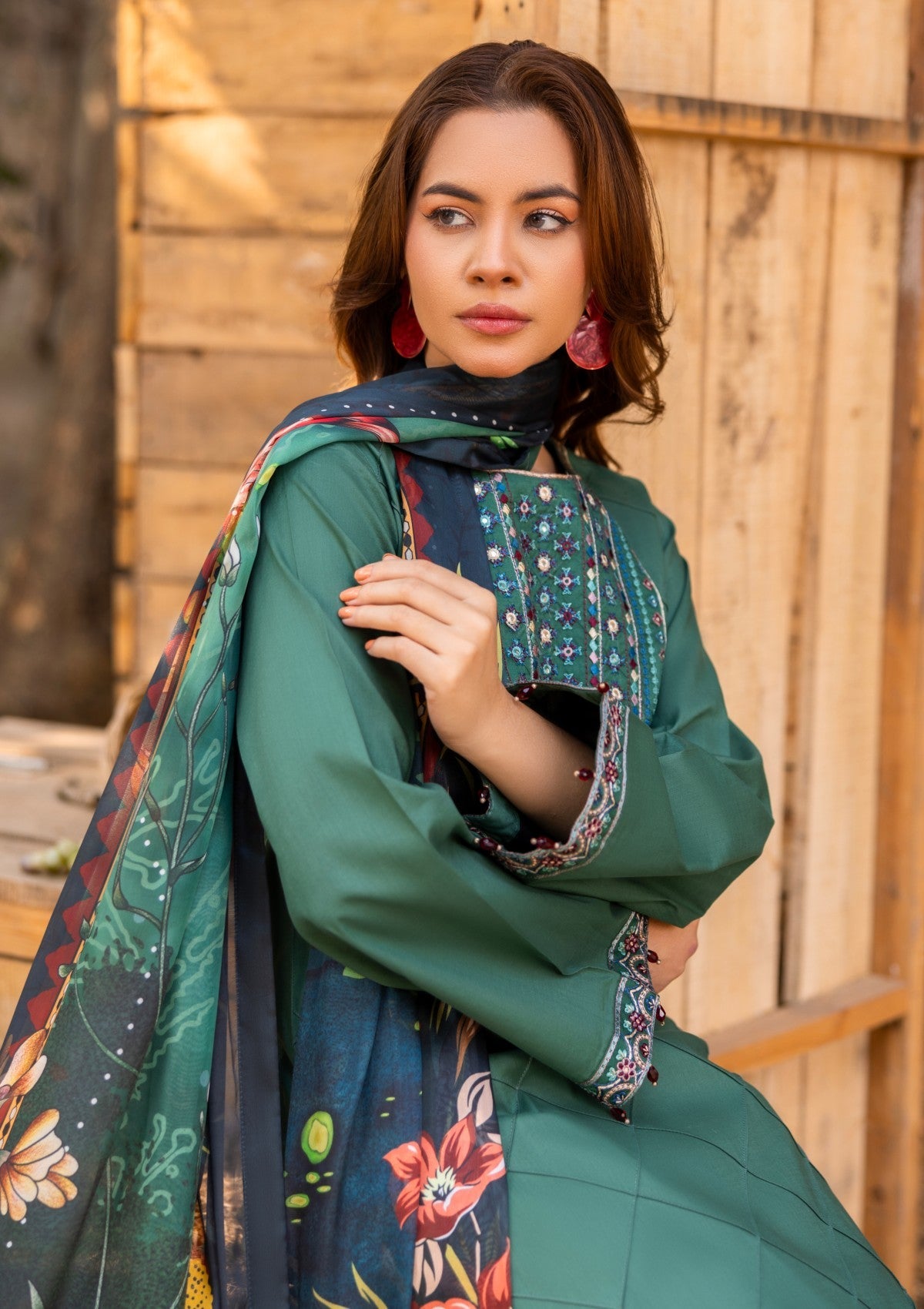 D#03 - KALE GREEN - 3 pc - Embroidered - Luxe Attire 25 - Lawn