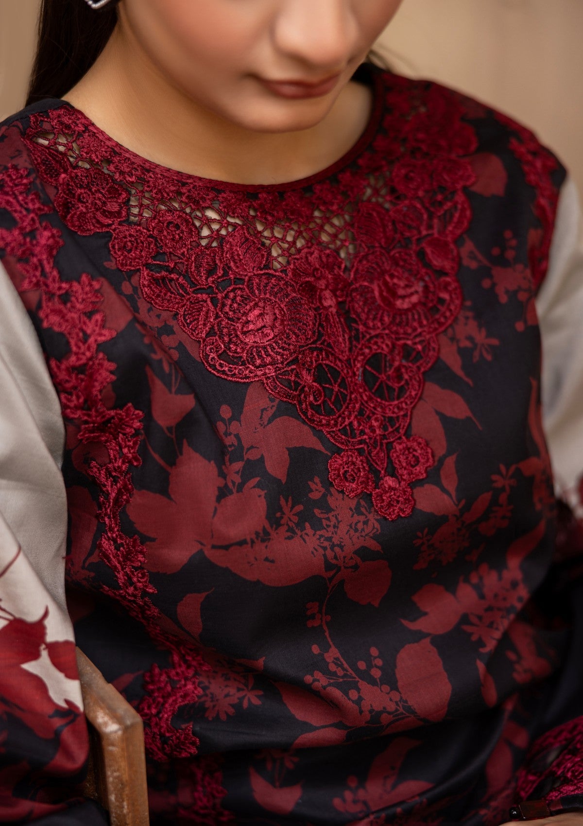 RPM#03 - Jet Black - 3 pc - Printed & Embroidered - Print Melody 25 - Lawn