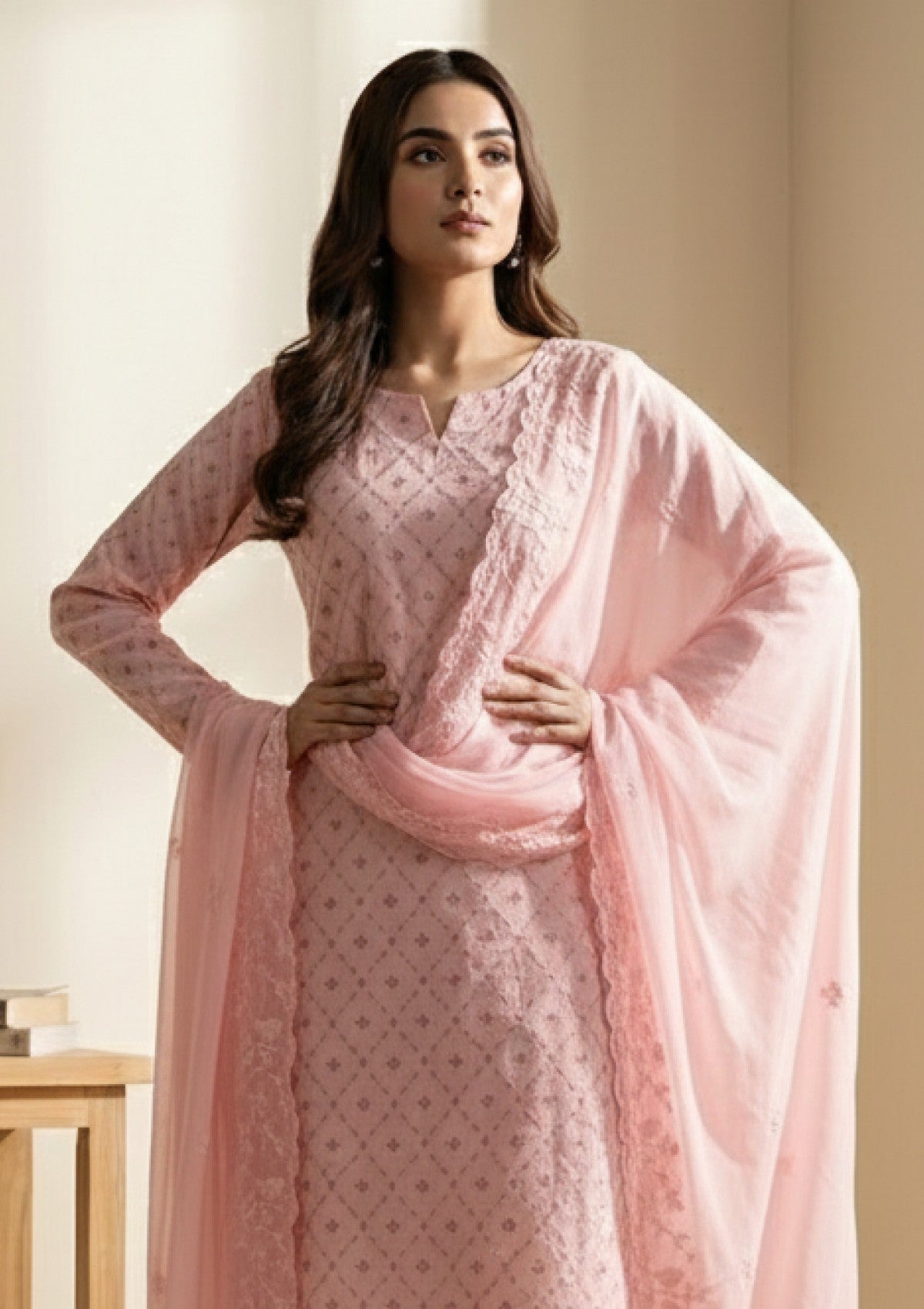 D#13 - P Pink - 3 pc - Printed Embroidered - R Prints Lawn 26