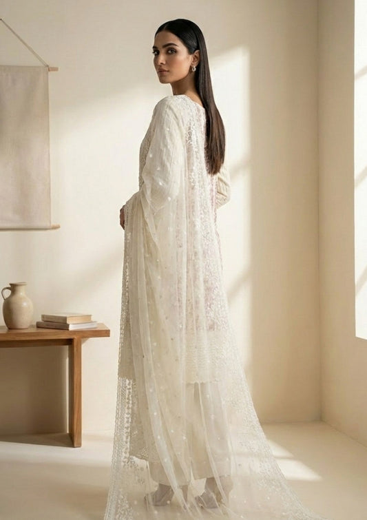 D#212 - Cream - 3 pc - Printed Embroidered - R Prints Lawn 26