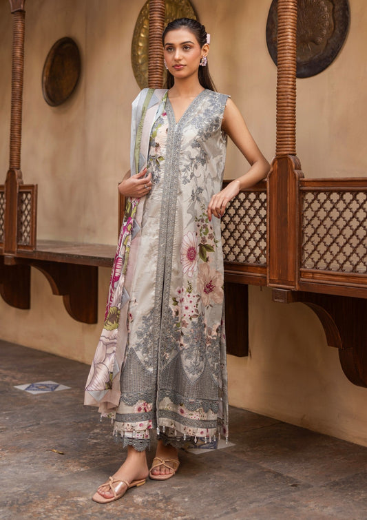 RPM#04 - Silver - 3 pc - Printed & Embroidered - Print Melody 25 - Lawn