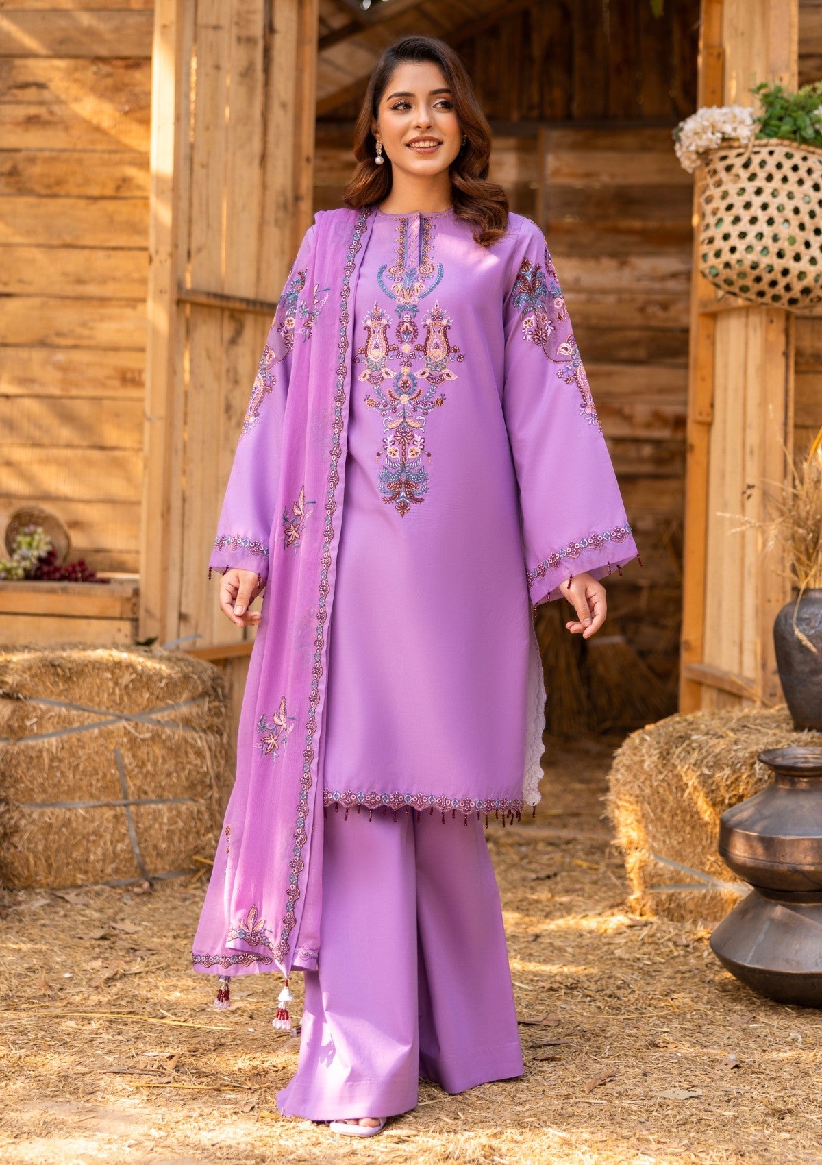 D#04 - MAUVE - 3 pc - Embroidered - Luxe Attire 25 - Lawn