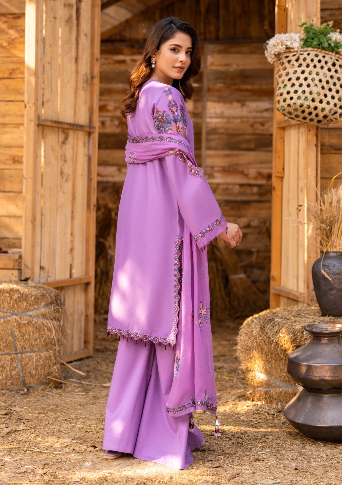 D#04 - MAUVE - 3 pc - Embroidered - Luxe Attire 25 - Lawn