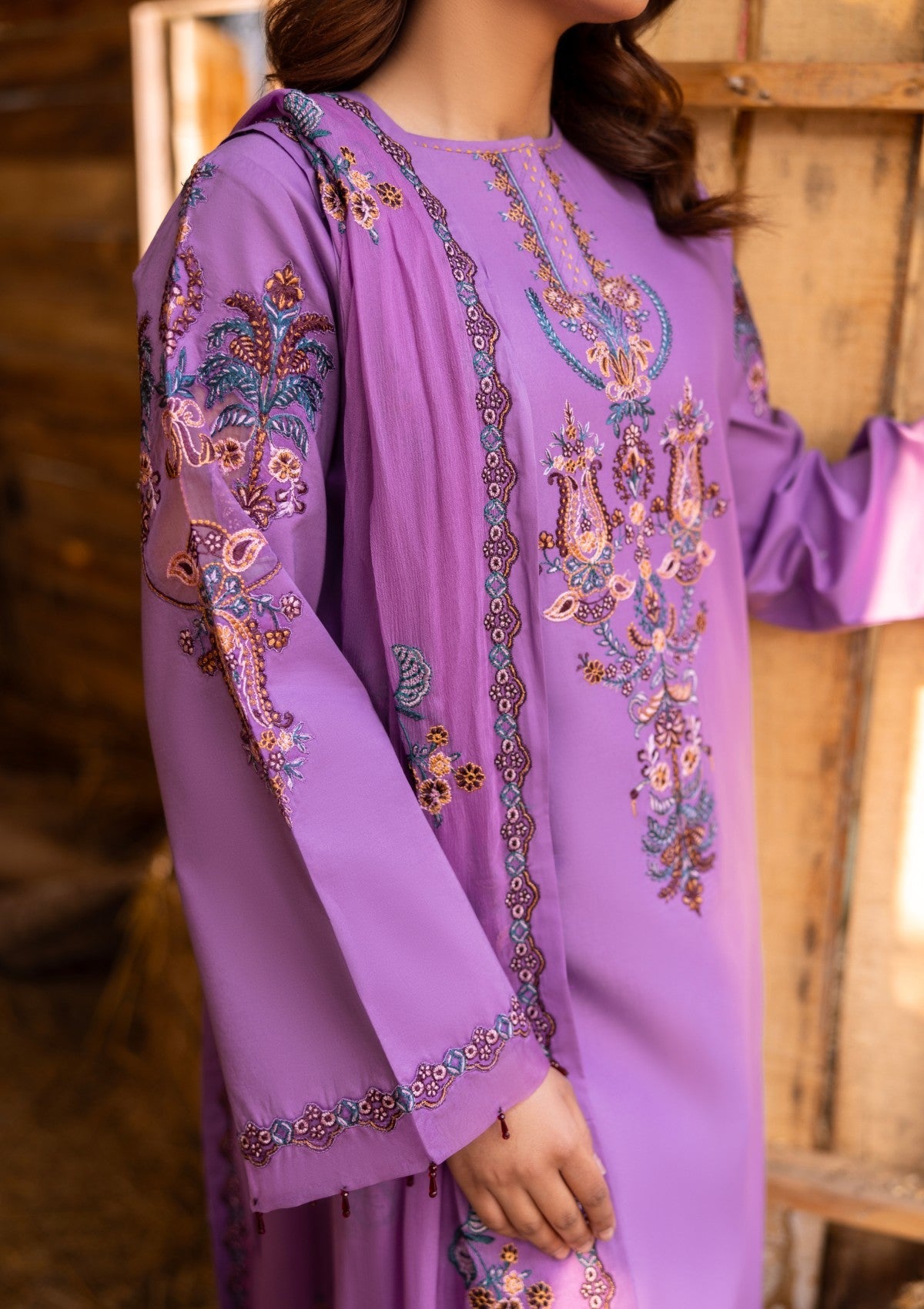 D#04 - MAUVE - 3 pc - Embroidered - Luxe Attire 25 - Lawn