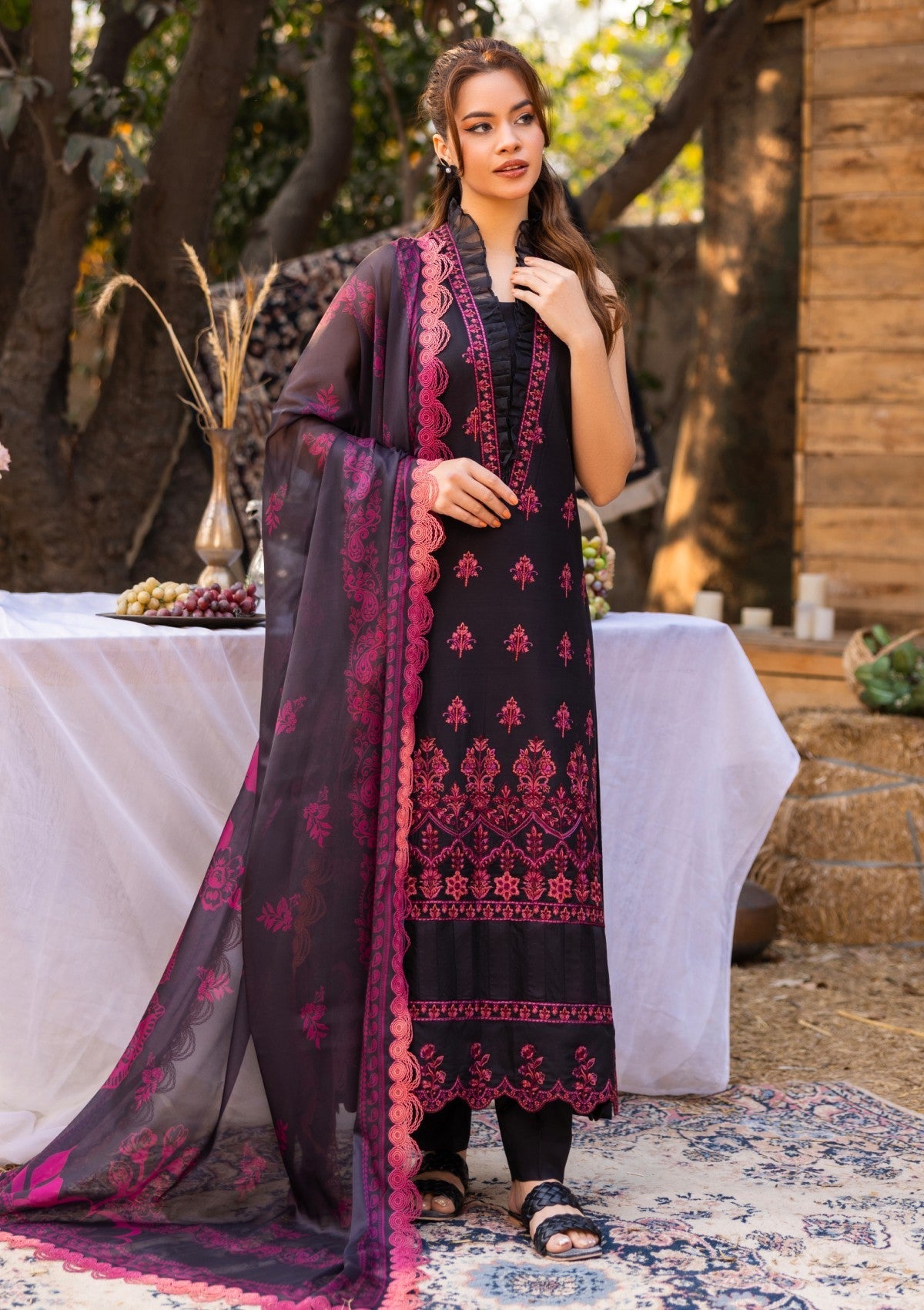 D#09 - JET BLACK - 3 pc - Embroidered - Luxe Attire 25 - Lawn