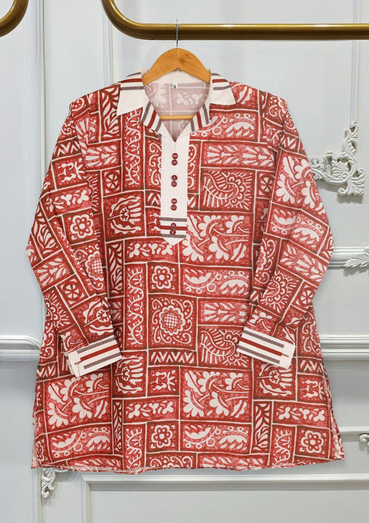 D#10 - White Maroon - Pret - Co-Ord Set - Silk