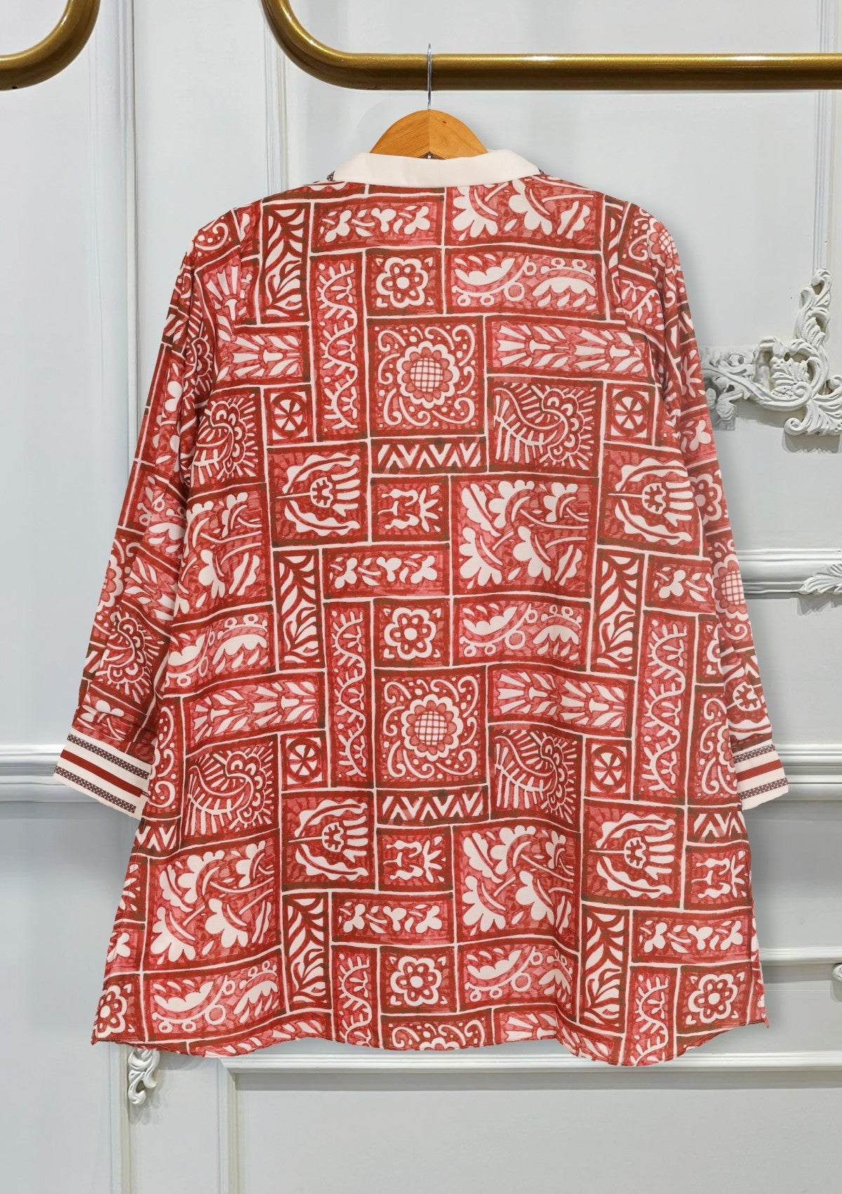 D#10 - White Maroon - Pret - Co-Ord Set - Silk