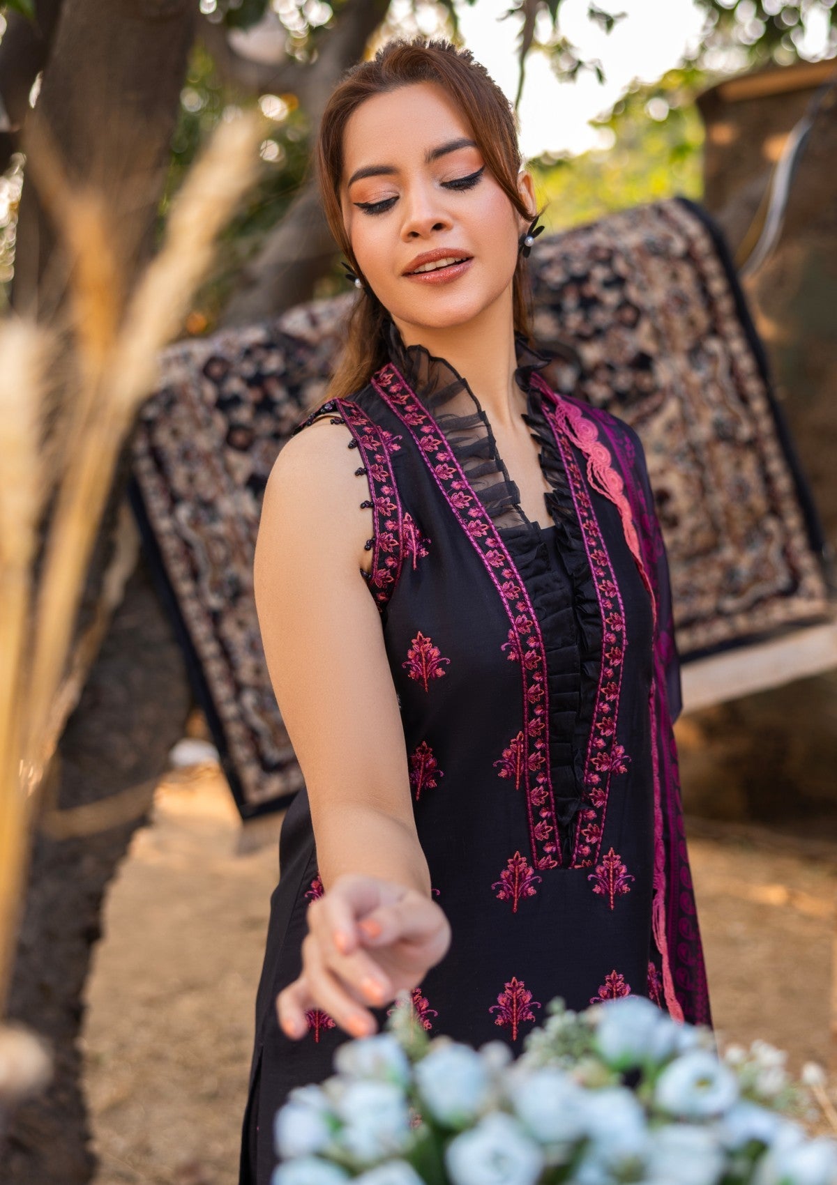 D#09 - JET BLACK - 3 pc - Embroidered - Luxe Attire 25 - Lawn