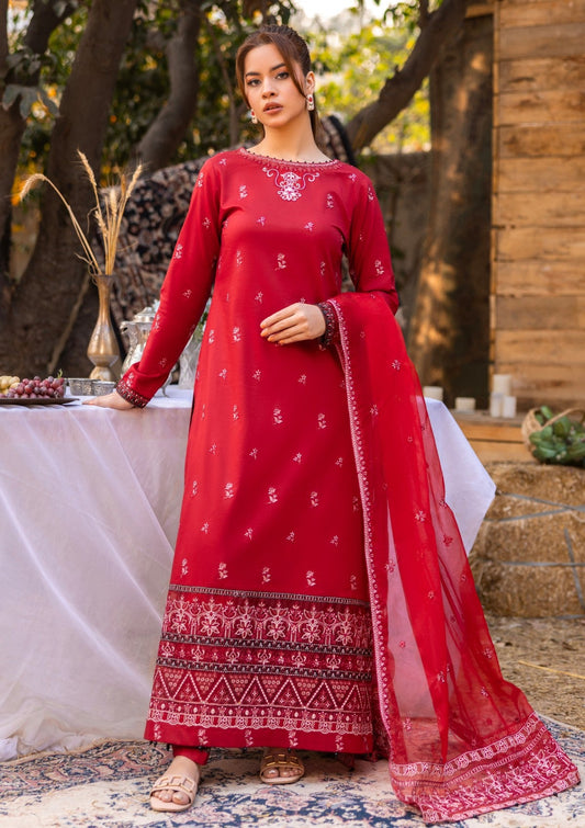D#08 - SCARLET - 3 pc - Embroidered - Luxe Attire 25 - Lawn
