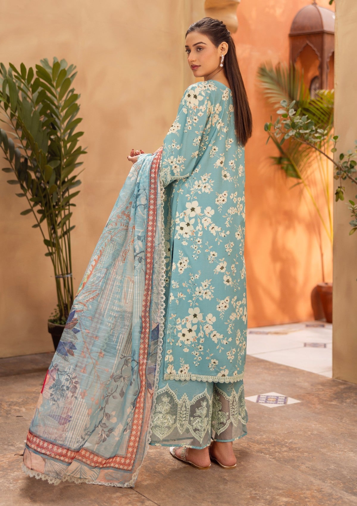 RPM#06 - Azure Blue - 3 pc - Printed & Embroidered - Print Melody 25 - Lawn