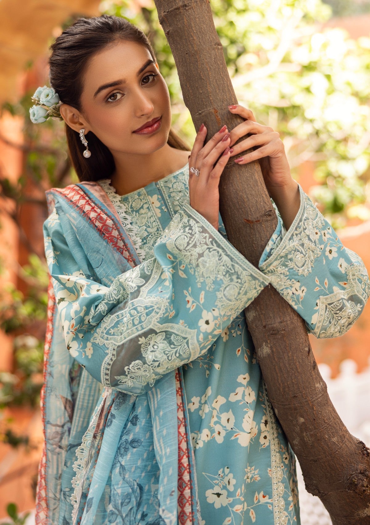 RPM#06 - Azure Blue - 3 pc - Printed & Embroidered - Print Melody 25 - Lawn