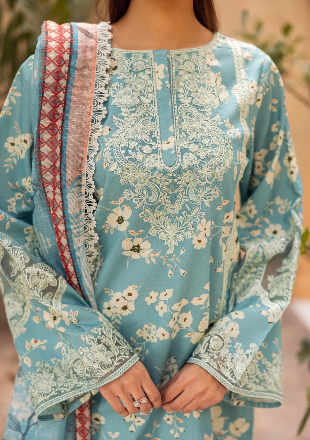 RPM#06 - Azure Blue - 3 pc - Printed & Embroidered - Print Melody 25 - Lawn