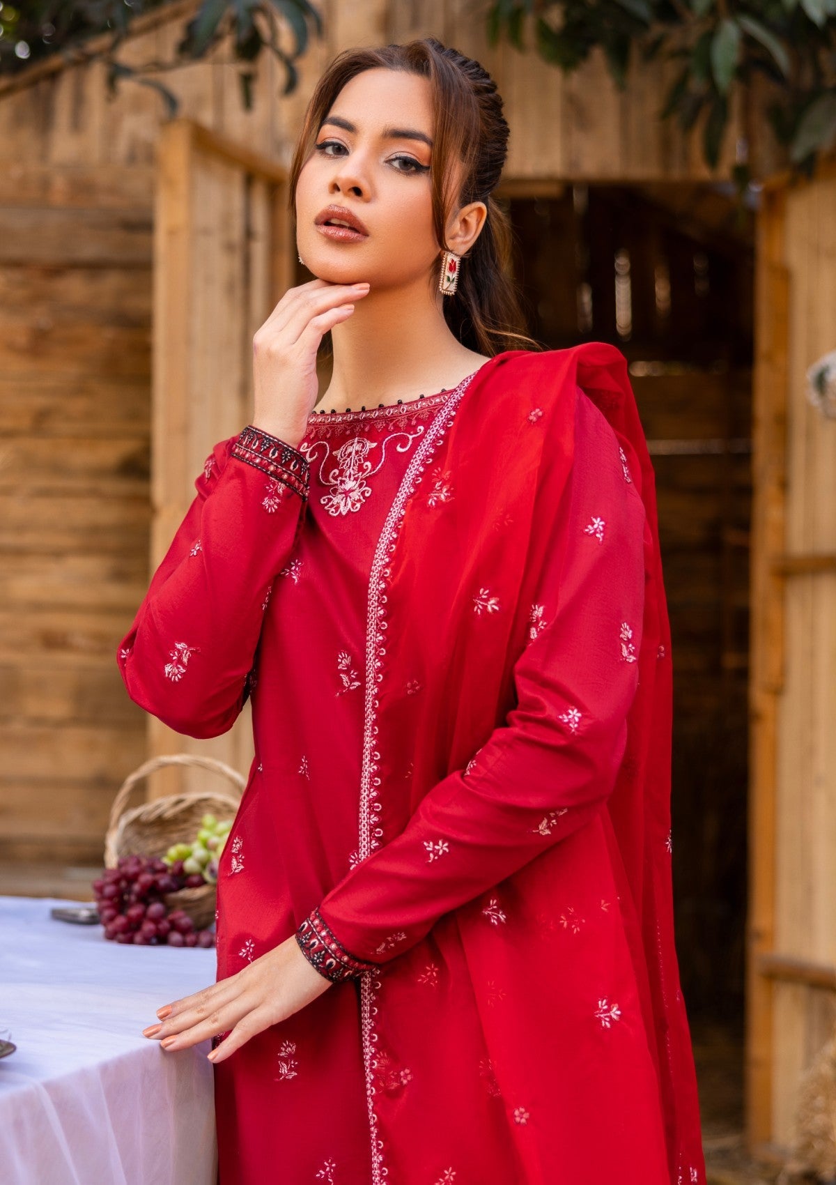 D#08 - SCARLET - 3 pc - Embroidered - Luxe Attire 25 - Lawn