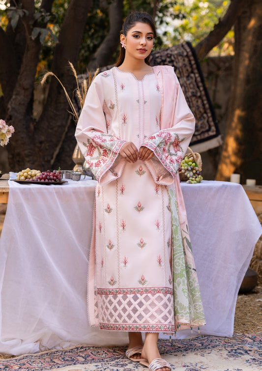 D#07 - POWDER PINK - 3 pc - Embroidered - Luxe Attire 25 - Lawn