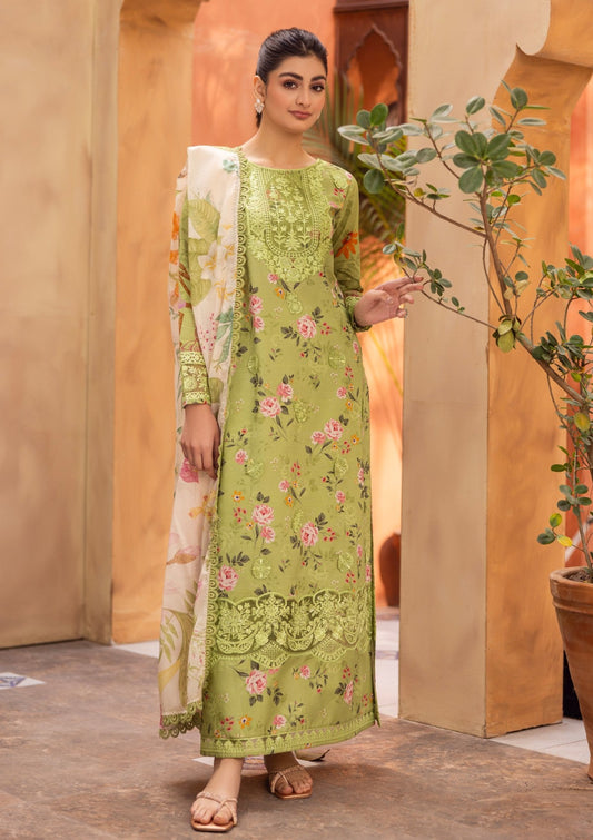 RPM#07 - Apple Green - 3 pc - Printed & Embroidered - Print Melody 25 - Lawn