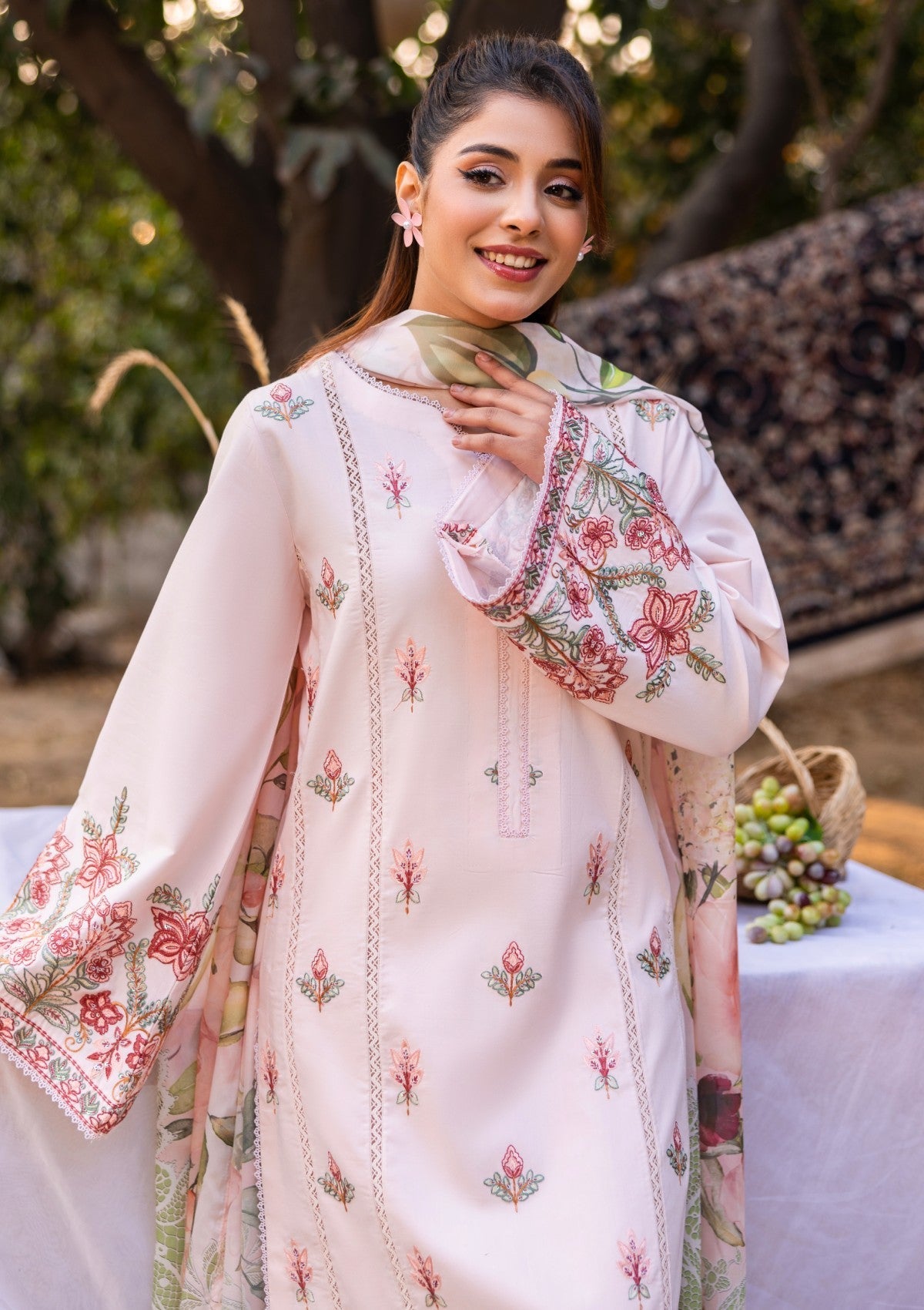 D#07 - POWDER PINK - 3 pc - Embroidered - Luxe Attire 25 - Lawn