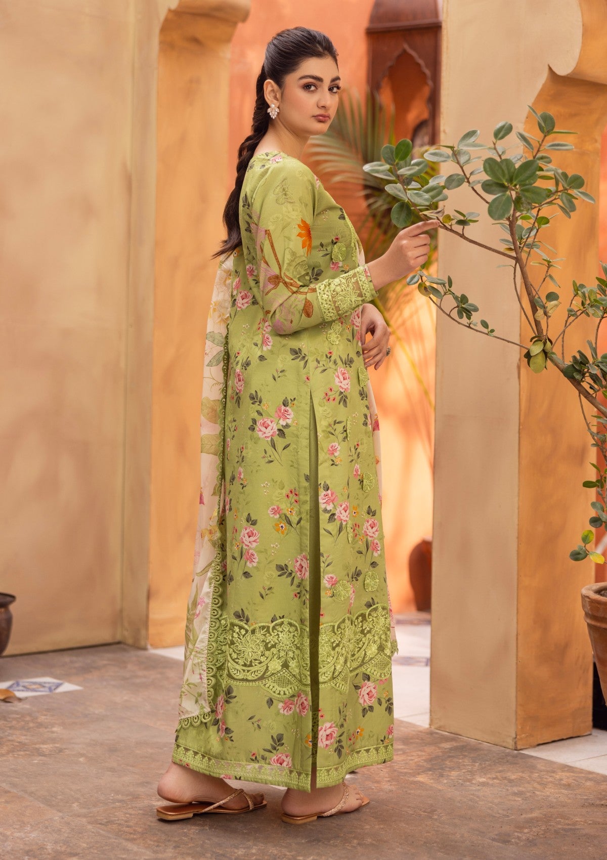 RPM#07 - Apple Green - 3 pc - Printed & Embroidered - Print Melody 25 - Lawn