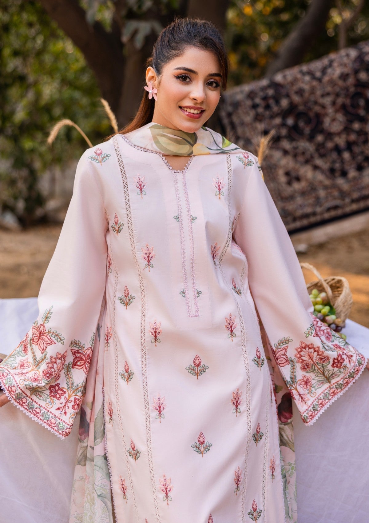 D#07 - POWDER PINK - 3 pc - Embroidered - Luxe Attire 25 - Lawn