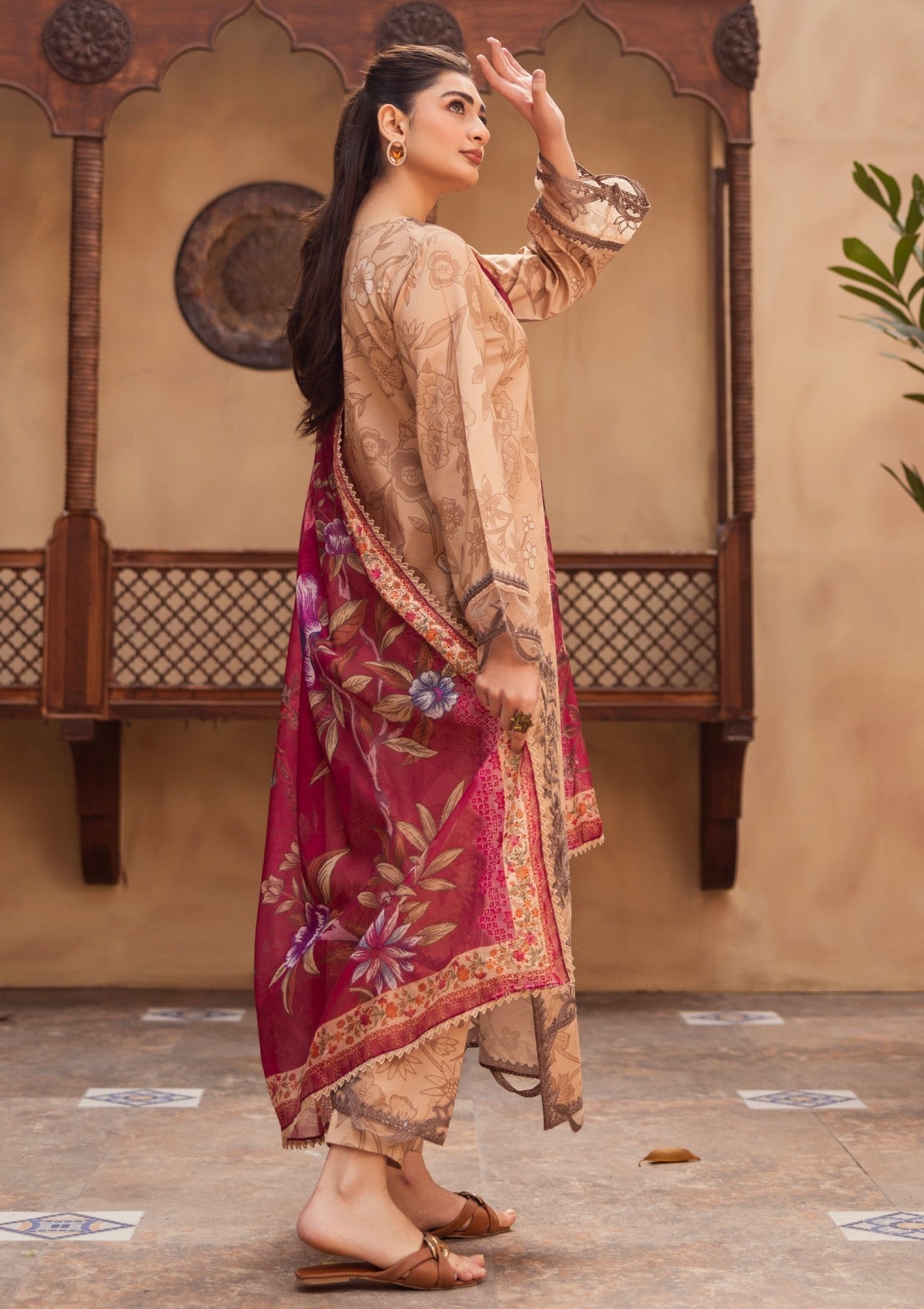 RPM#01 - Honey Beige - 3 pc - Printed & Embroidered - Print Melody 25 - Lawn