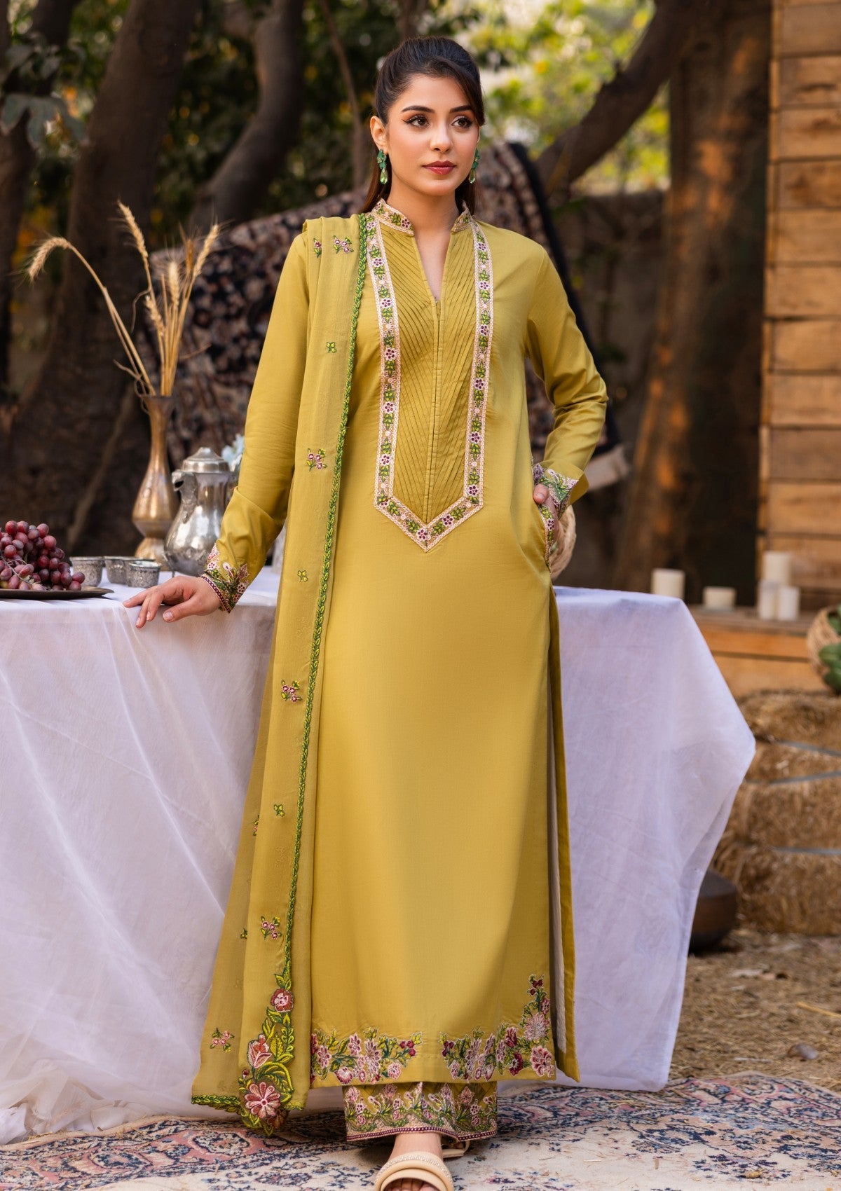 D#02 - OLIVE - 3 pc - Embroidered - Luxe Attire 25 - Lawn