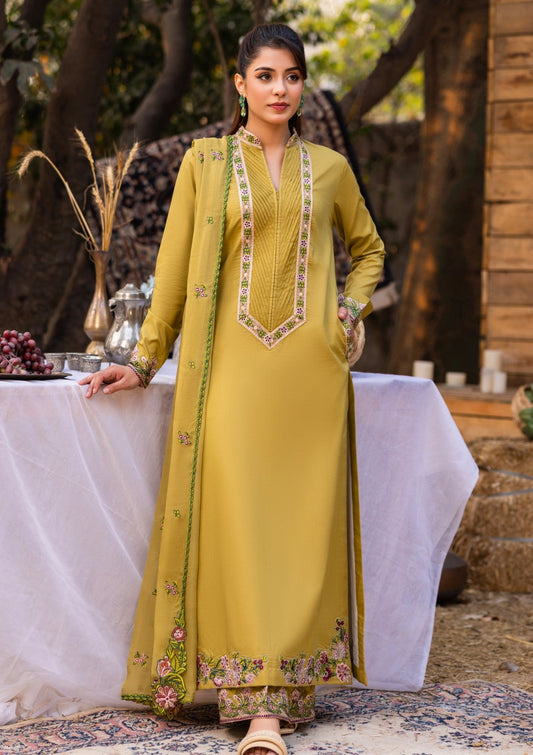 D#02 - OLIVE - 3 pc - Embroidered - Luxe Attire 25 - Lawn