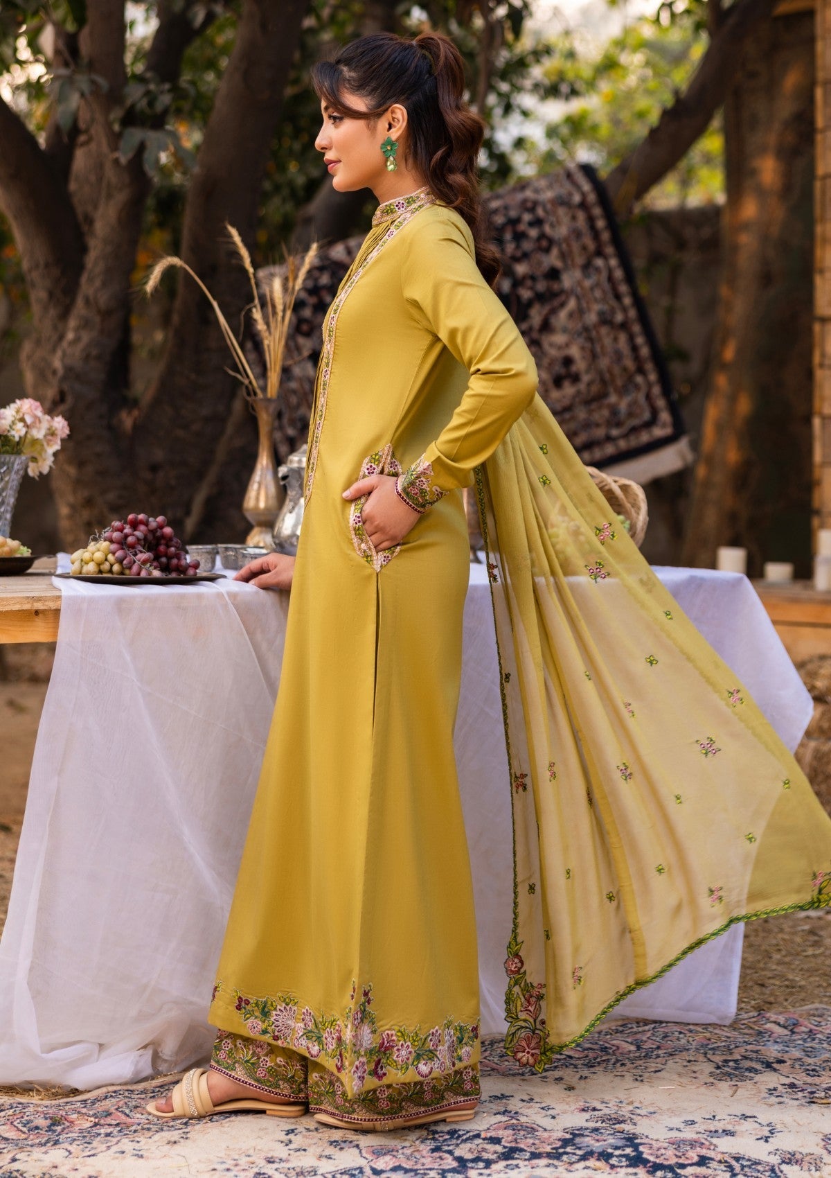 D#02 - OLIVE - 3 pc - Embroidered - Luxe Attire 25 - Lawn