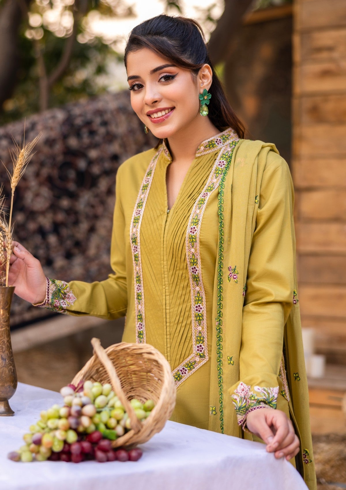 D#02 - OLIVE - 3 pc - Embroidered - Luxe Attire 25 - Lawn