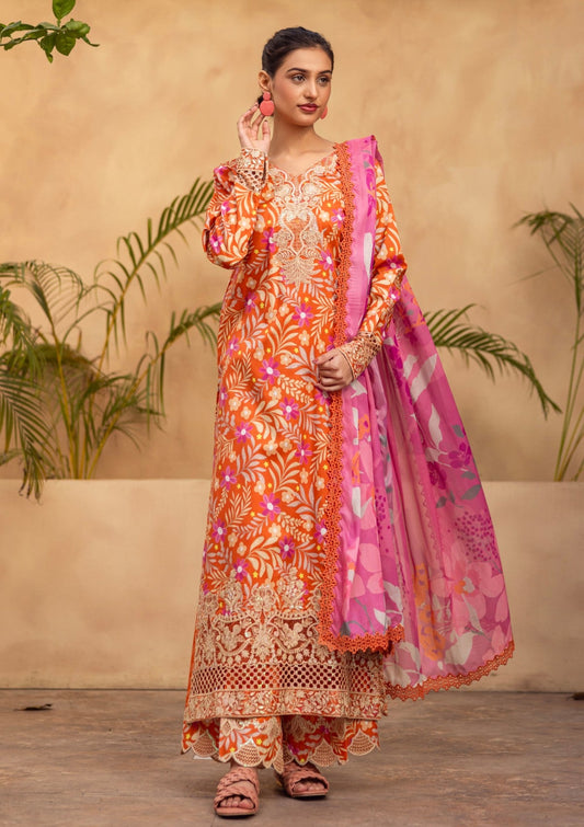 RPM#11 - Rustry Orange - 3 pc - Printed & Embroidered - Print Melody 25 - Lawn