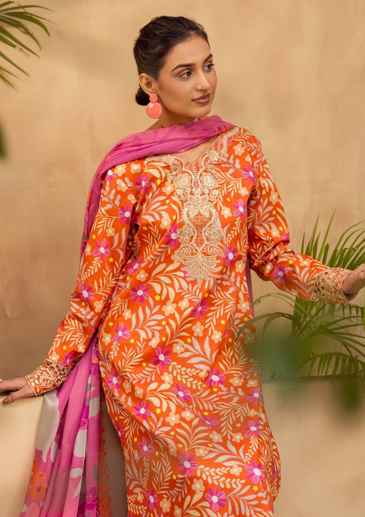 RPM#11 - Rustry Orange - 3 pc - Printed & Embroidered - Print Melody 25 - Lawn