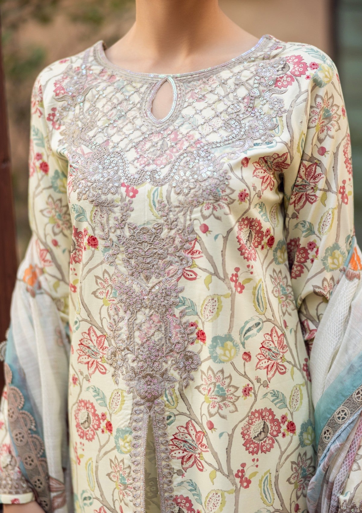 RPM#12 - Butter Milk - 3 pc - Printed & Embroidered - Print Melody 25 - Lawn
