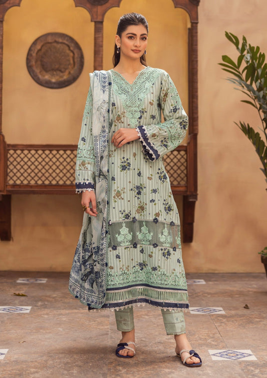 RPM#02 - Aqua Green - 3 pc - Printed & Embroidered - Print Melody 25 - Lawn