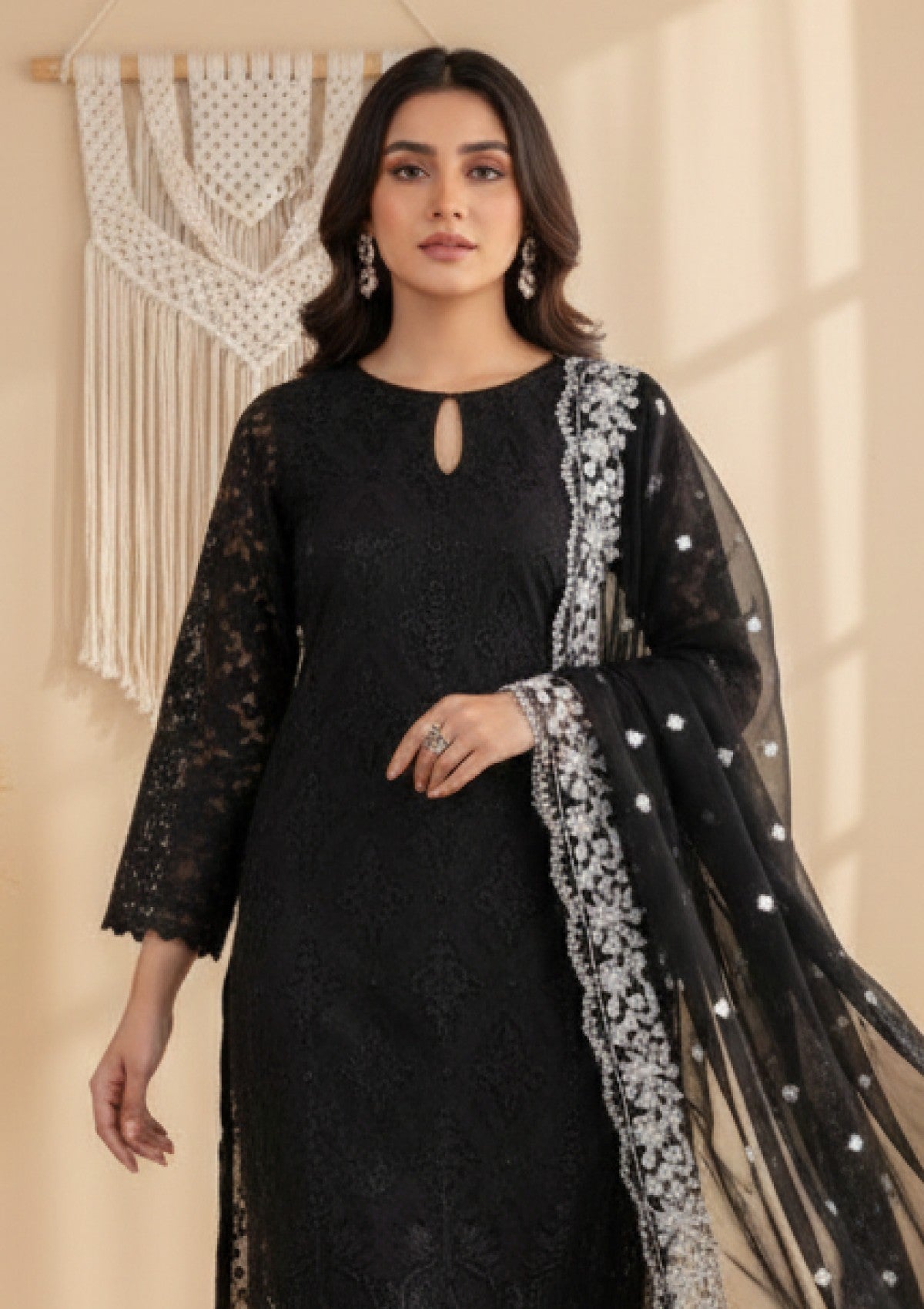 D#17 - Black - 3 pc - Printed Embroidered - R Prints Lawn 26