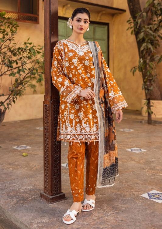 RPM#14 - Ochre Mustard - 3 pc - Printed & Embroidered - Print Melody 25 - Lawn