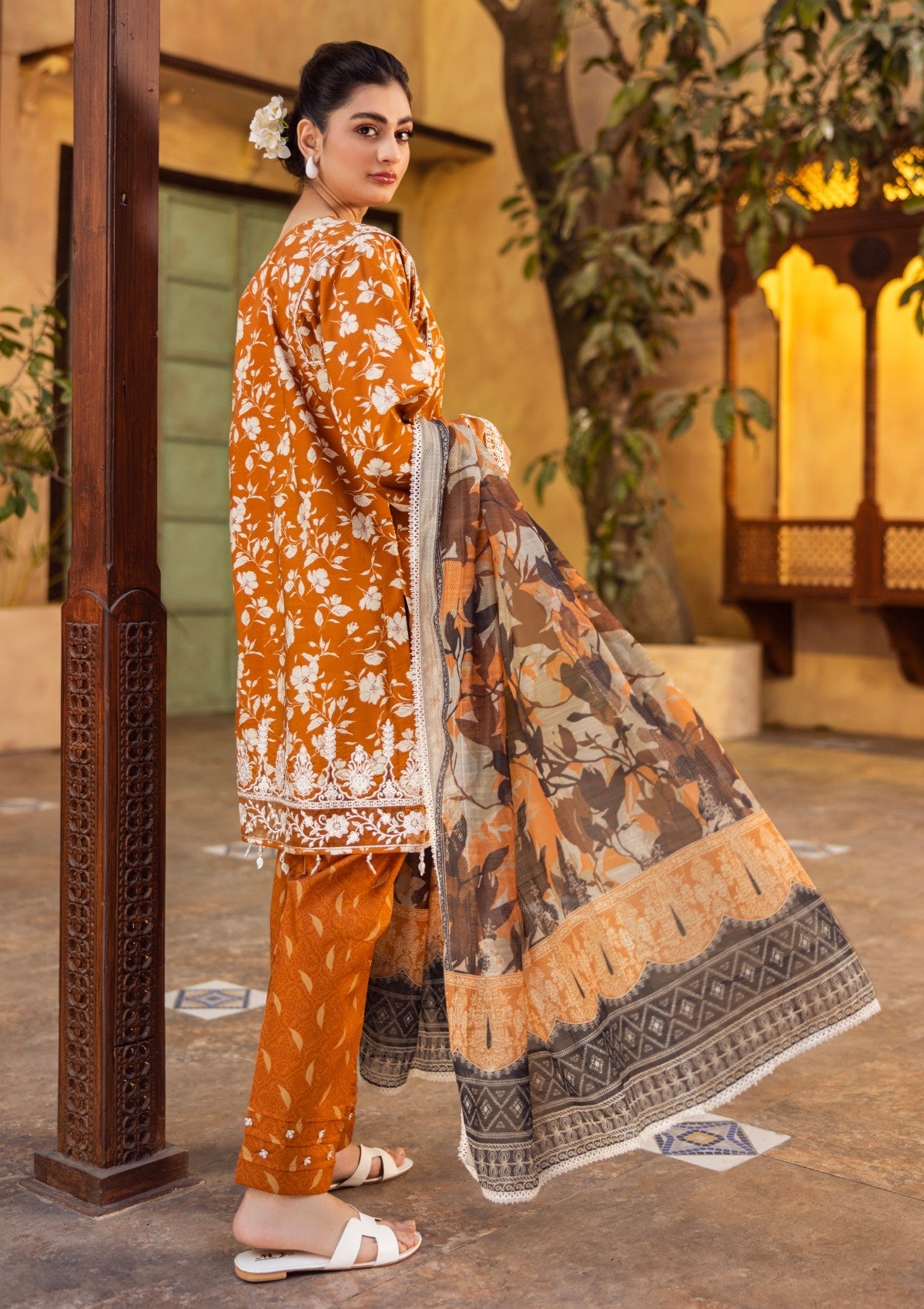RPM#14 - Ochre Mustard - 3 pc - Printed & Embroidered - Print Melody 25 - Lawn
