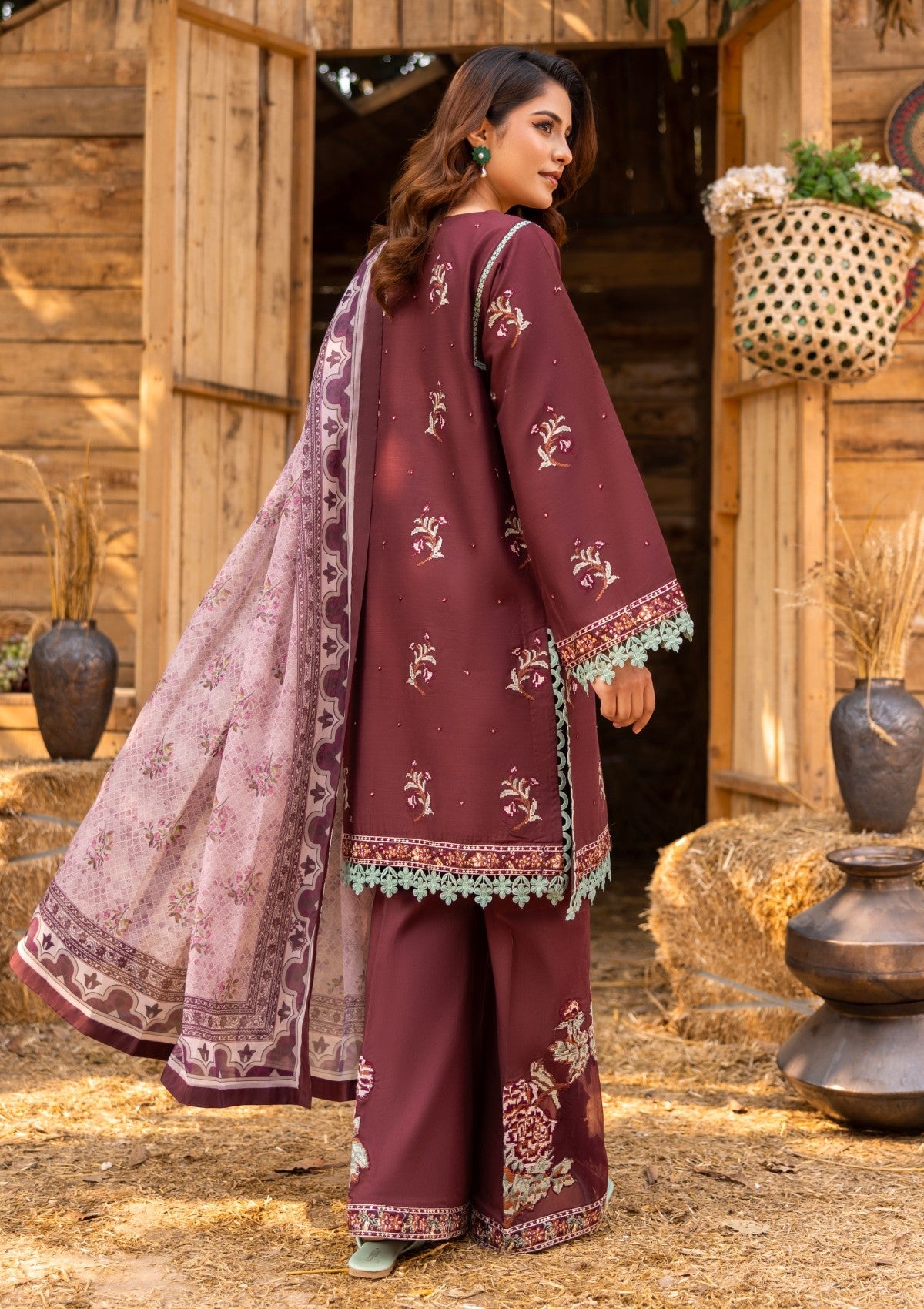 D#06 - RASBERRY - 3 pc - Embroidered - Luxe Attire 25 - Lawn