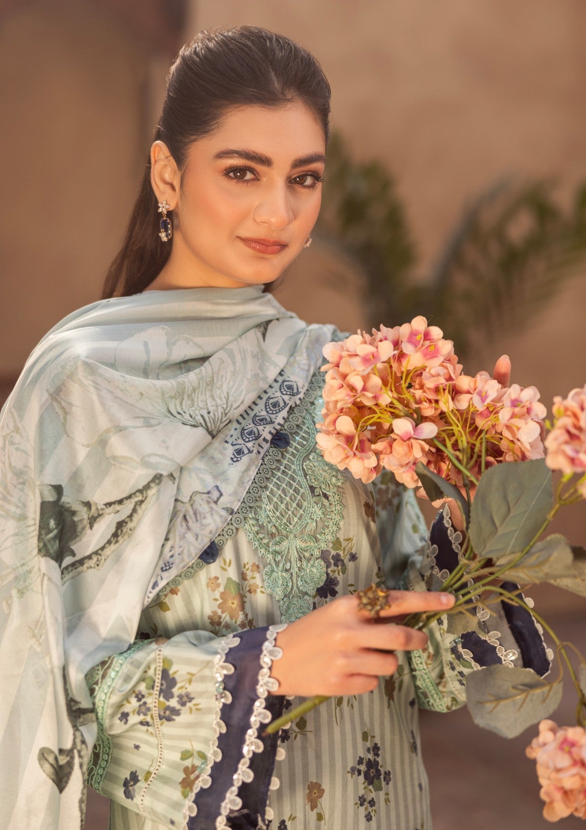 RPM#02 - Aqua Green - 3 pc - Printed & Embroidered - Print Melody 25 - Lawn