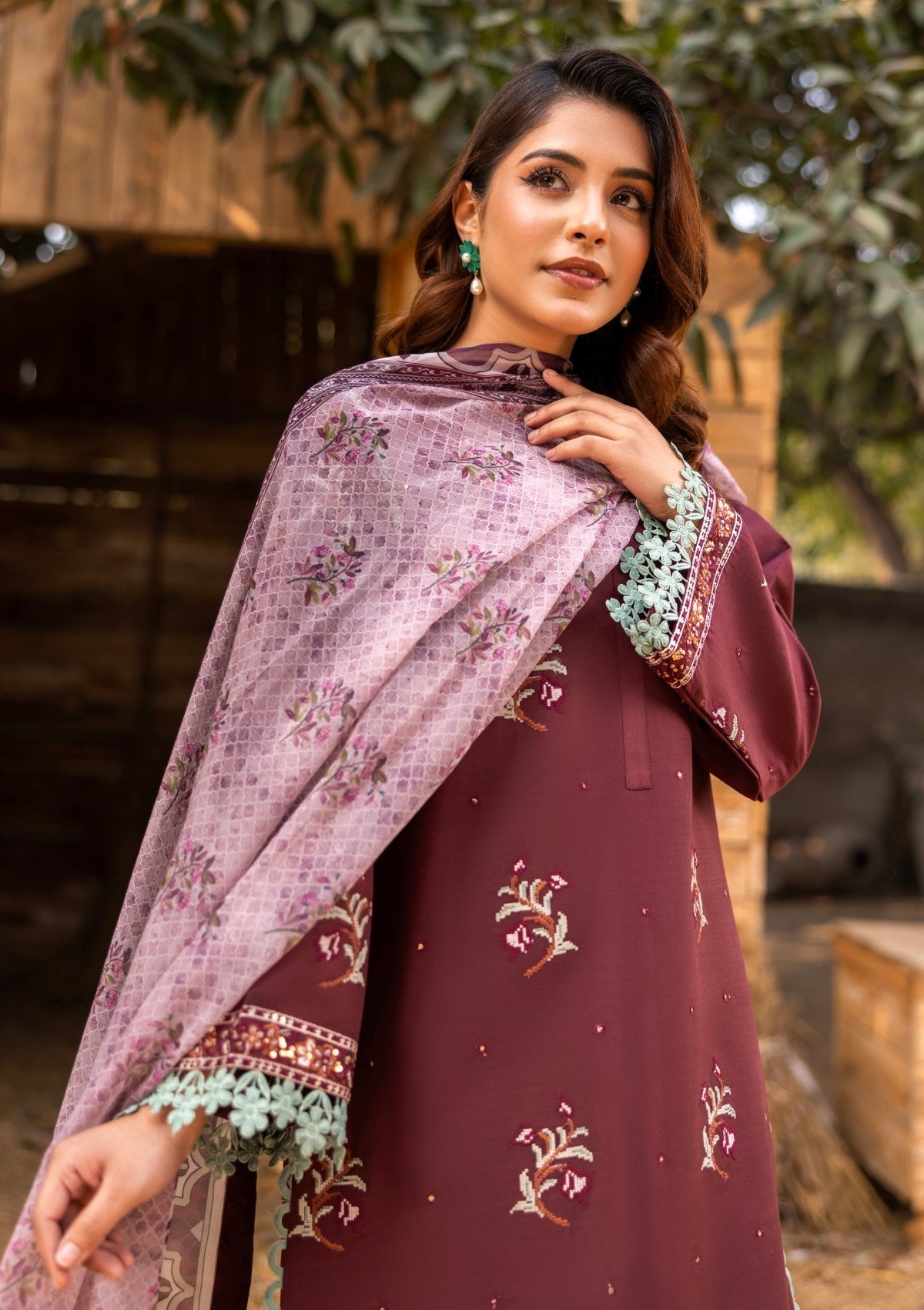 D#06 - RASBERRY - 3 pc - Embroidered - Luxe Attire 25 - Lawn