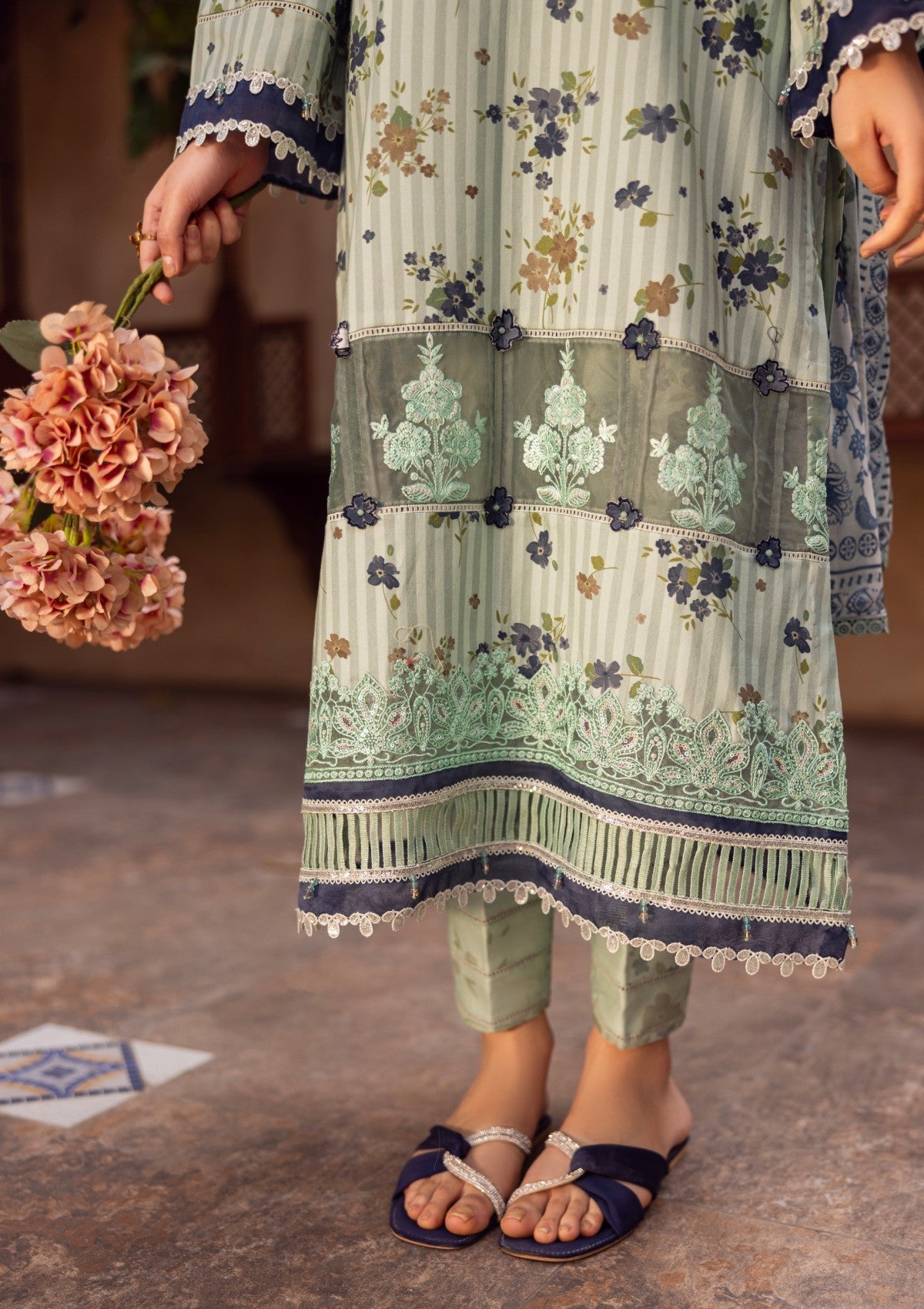 RPM#02 - Aqua Green - 3 pc - Printed & Embroidered - Print Melody 25 - Lawn