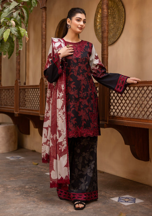 RPM#03 - Jet Black - 3 pc - Printed & Embroidered - Print Melody 25 - Lawn