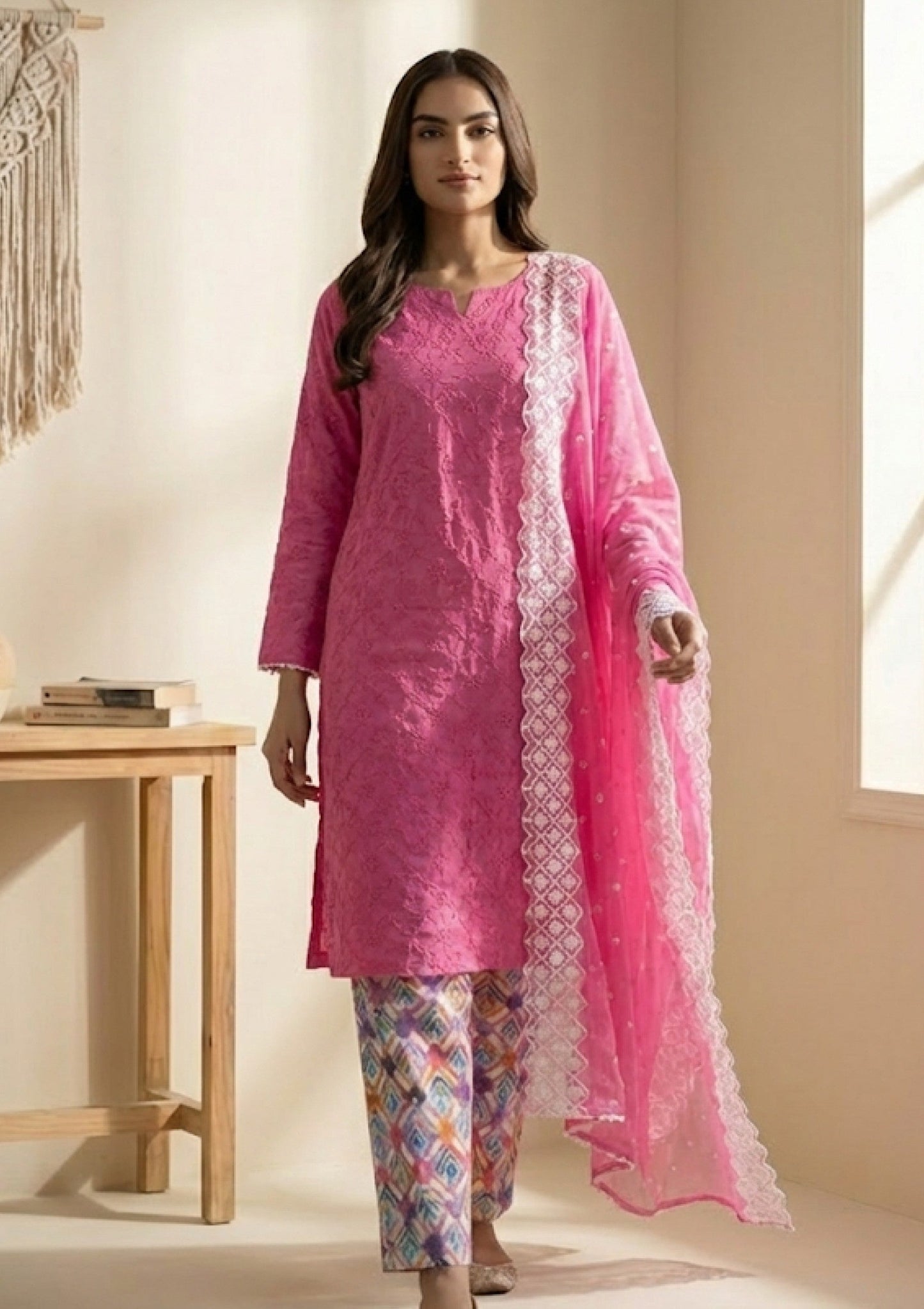 D#11 - Pink - 3 pc - Printed Embroidered - R Prints Lawn 26