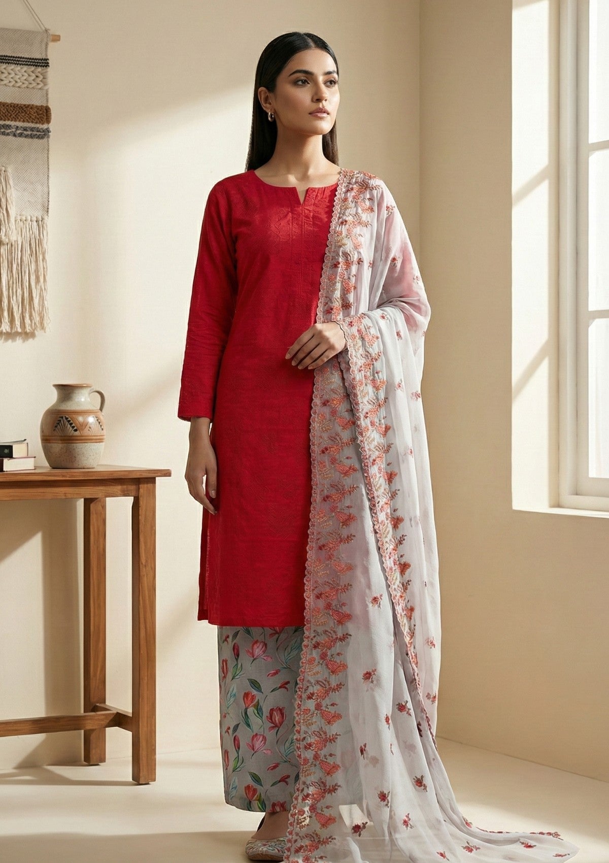 D#15 - Grey - 3 pc - Printed Embroidered - R Prints Lawn 26