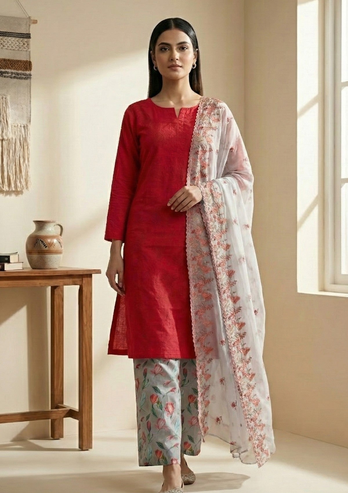 D#15 - Grey - 3 pc - Printed Embroidered - R Prints Lawn 26