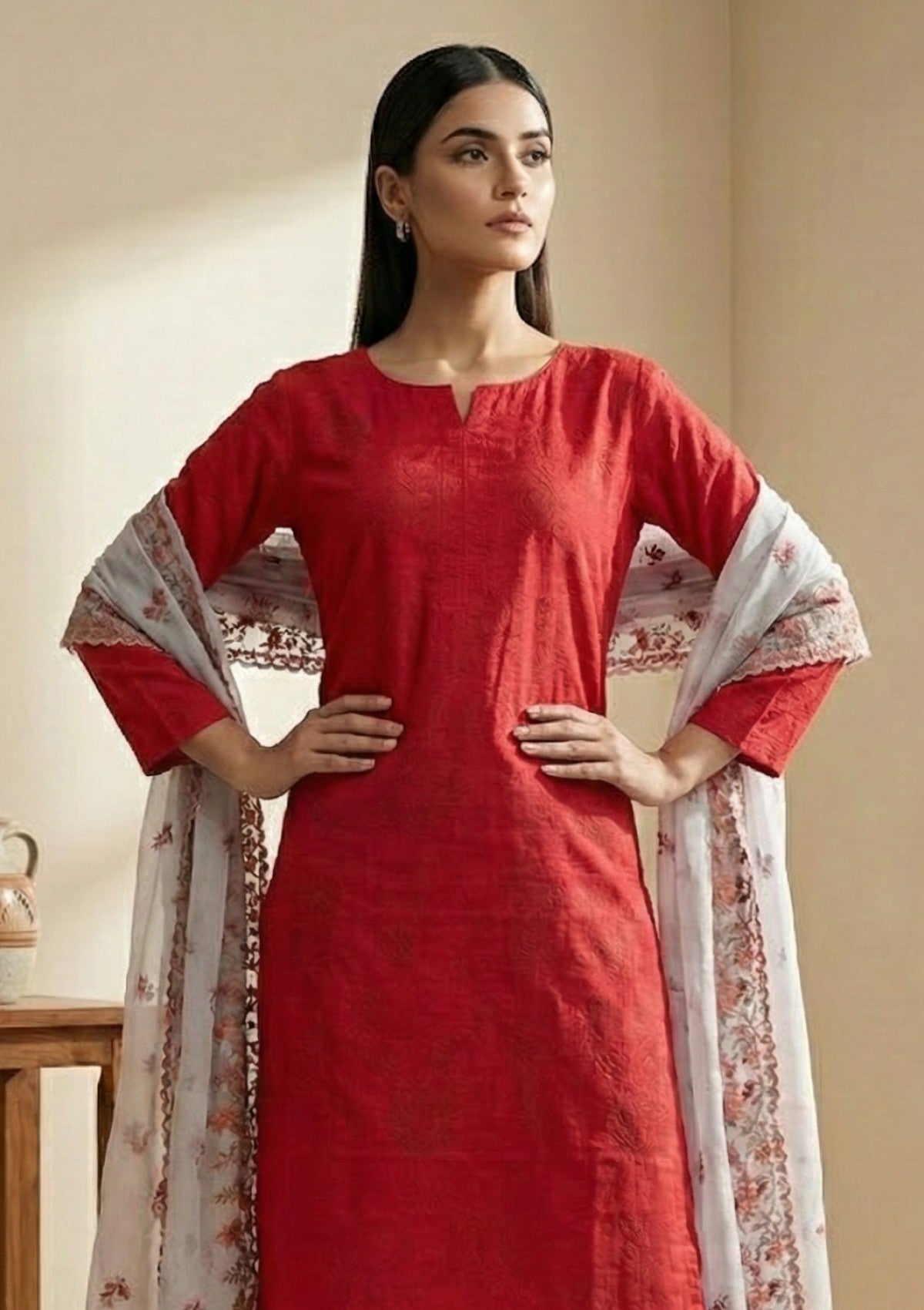 D#15 - Grey - 3 pc - Printed Embroidered - R Prints Lawn 26