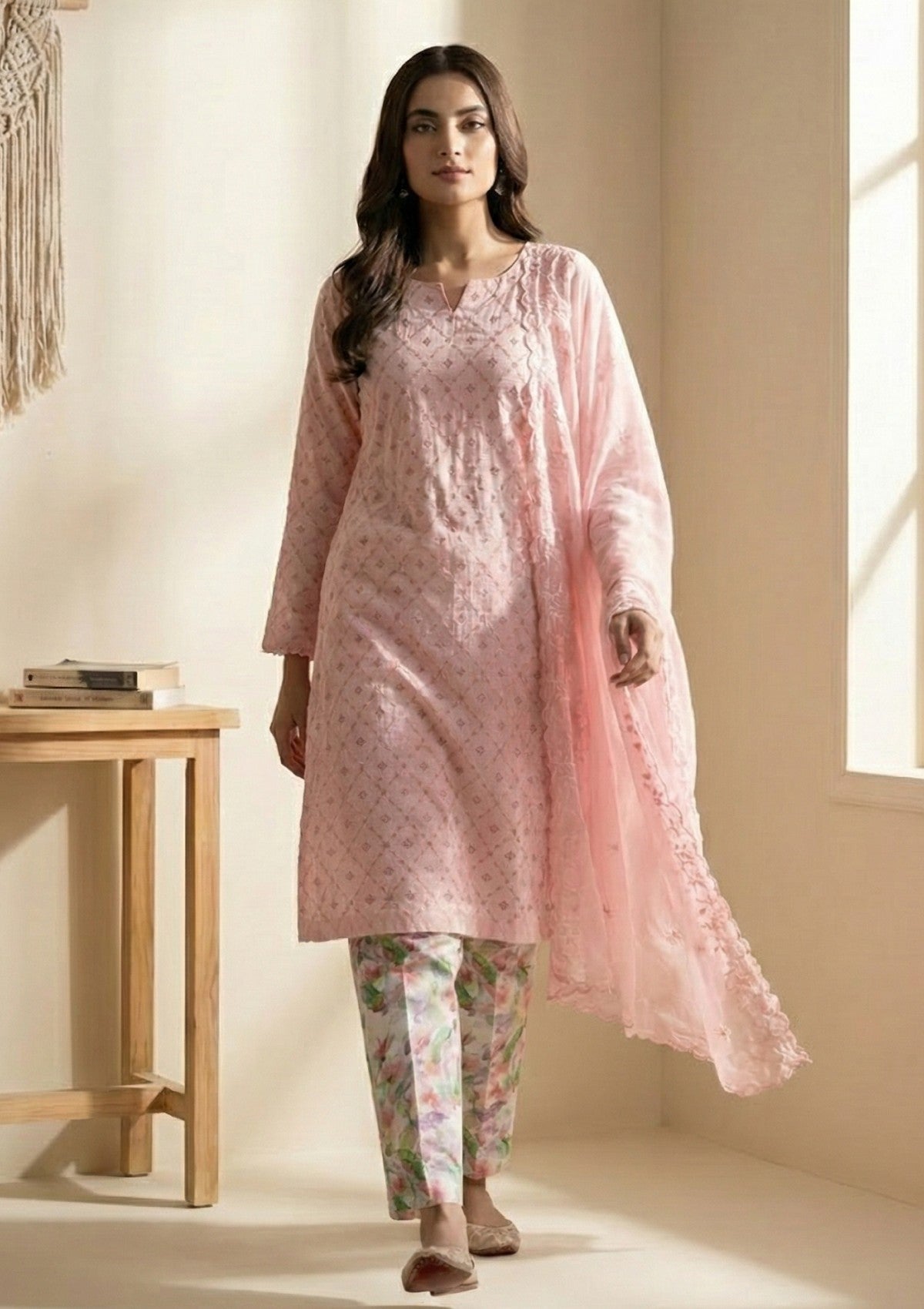 D#13 - P Pink - 3 pc - Printed Embroidered - R Prints Lawn 26