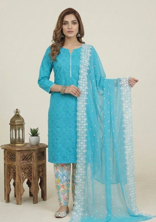 D#11 - Ferozi - 3 pc - Printed Embroidered - R Prints Lawn 26