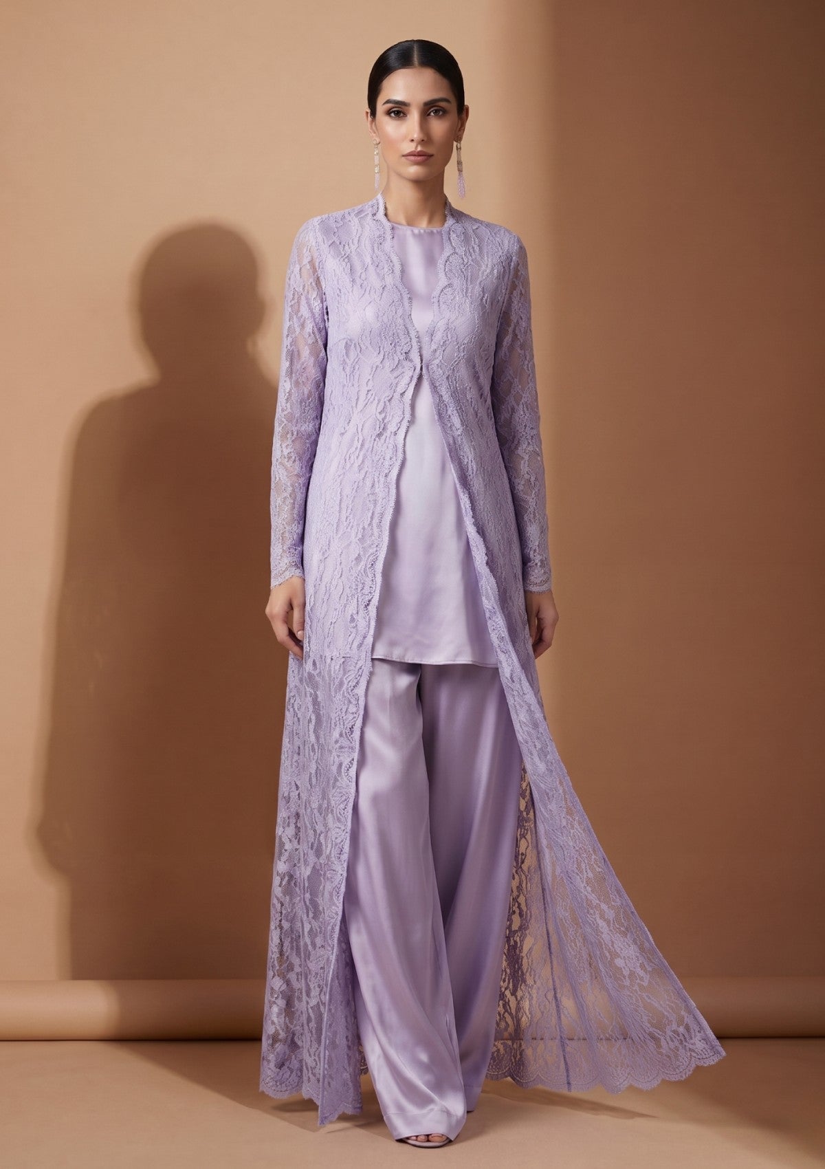 Fancy Chantilly Lace Saree - Lavender Grey