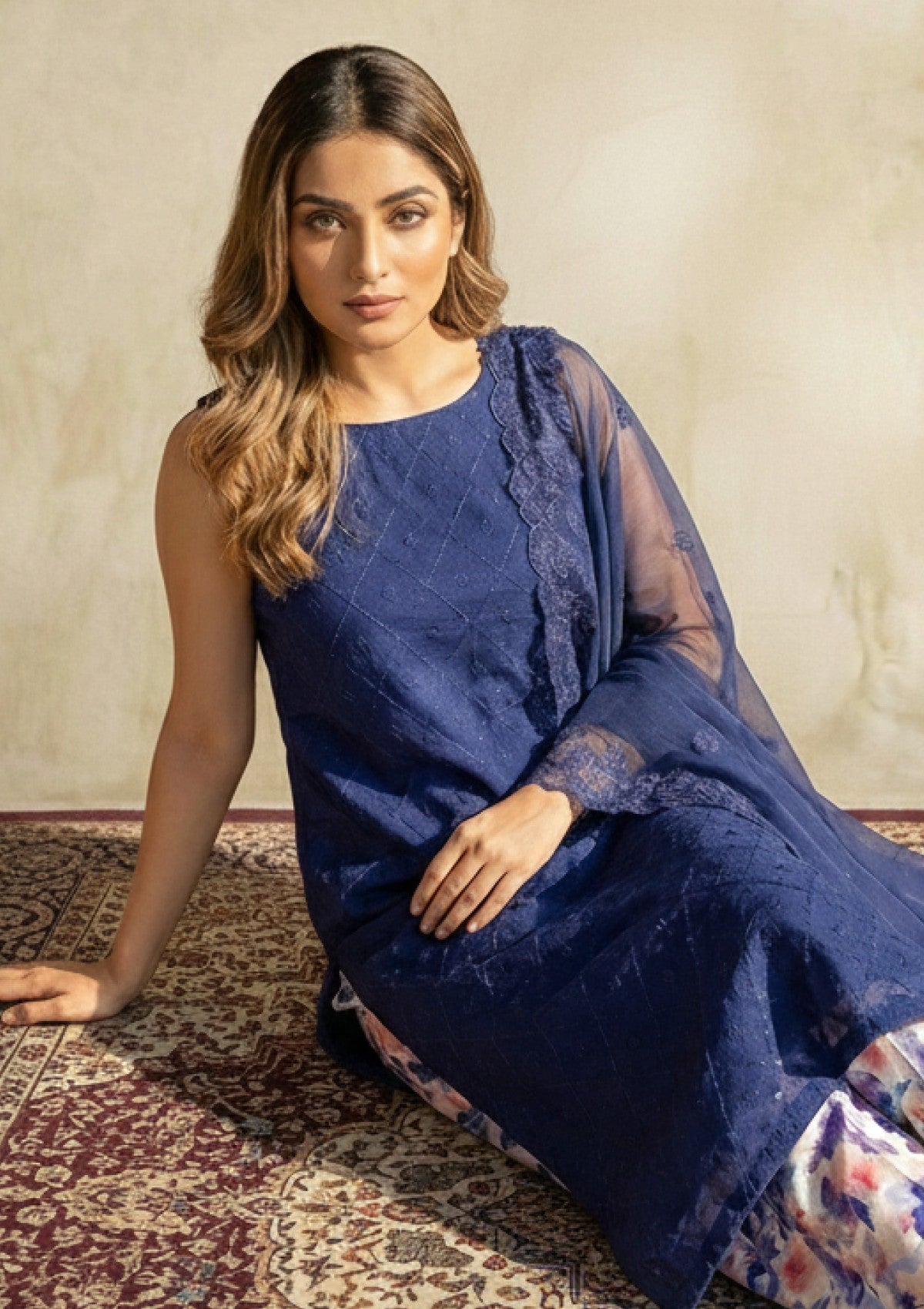 D#13 - L Blue - 3 pc - Printed Embroidered - R Prints Lawn 26