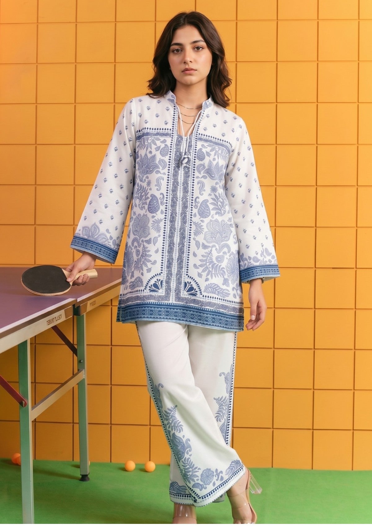 D#12 - White & Blue - Pret - Co-Ord Set - Silk