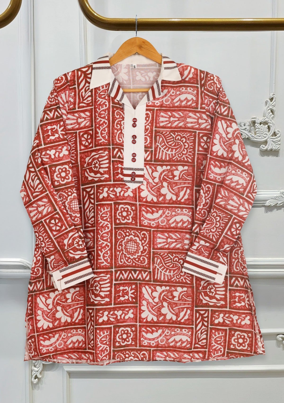 D#10 - White Maroon - Pret - Co-Ord Set - Silk