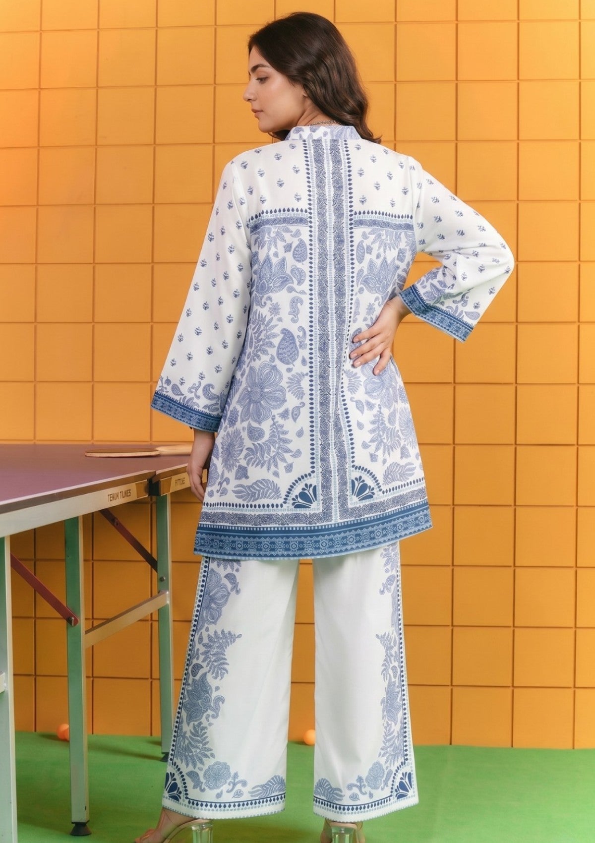 D#12 - White & Blue - Pret - Co-Ord Set - Silk